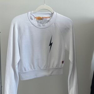 Aviator Nation White Sweatshirt with Black Lightning Bolt